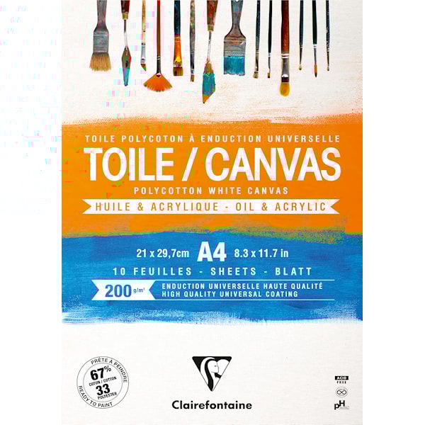 Canvasblokk A4 200 g Polycotton Clairefontaine