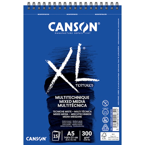Mixed Media papir A5-blokk, 15 ark, 300g, Canson XL