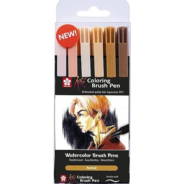 Sakura Koi Coloring Brush Pen Hudtoner Portrett 6-sett