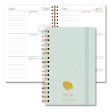 Studentkalender 19/20 GRIEG A7 Spiral Grønn Hippo