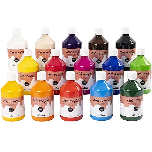 Akrylmaling Blank, ass. farger, 15x500 ml/ 1 pk.