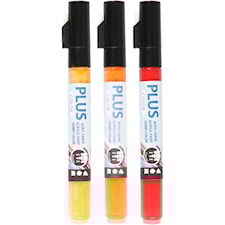 Plus Color tusch, crimson red, pumpkin, yellow sun, L: 14,5 cm, spets 1-2 mm, 3 st./ 1 förp., 5,5 ml