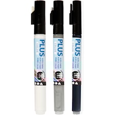 Plus Color tusch, svart, råvit, rain grey, L: 14,5 cm, spets 1-2 mm, 3 st./ 1 förp., 5,5 ml