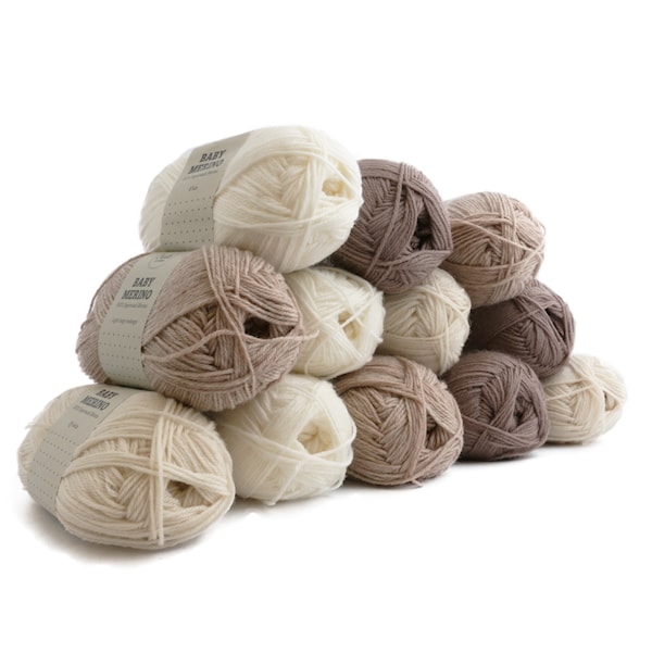 Garnpakke Babymerino, 12pk, Adlibris, 50 g, White & Beige