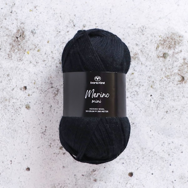 Merino Mini 50g Pitch Black (01) Svarta Fåret