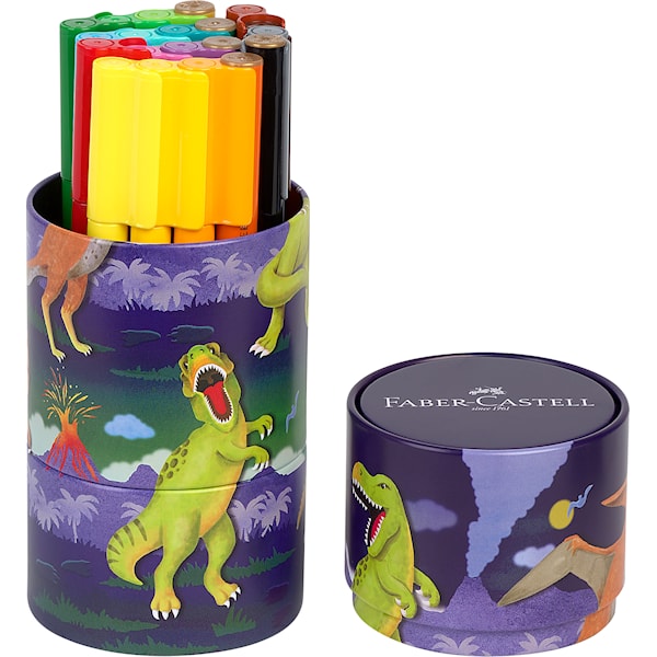 Tusjpenner Connector Dinosaur i metallboks 20-pakk Faber-Castell