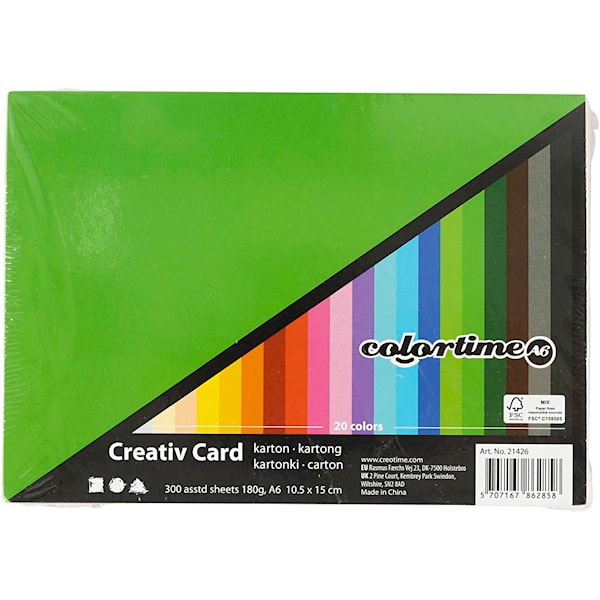 Creativ Kartong, A6, ark 105x148 mm, 180 g, ass. farger, 300 ass. ark/ 1 pk.