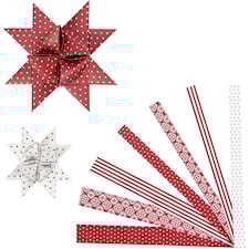 Paperitähtisuikaleet, Pit. 44+78 cm, halk. 6,5+11,5 cm, Lev: 15+25 mm, punainen, valkoinen, 60 suikaleet/ 1 pkt