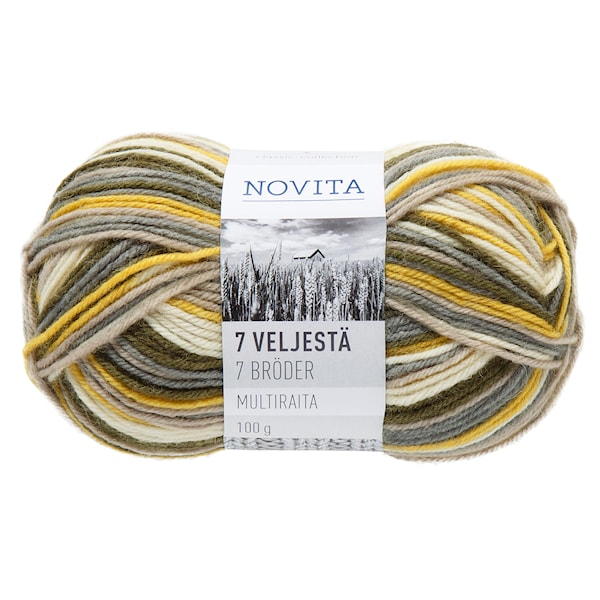 Novita 7 Veljestä Multiraita Lanka Villasekoite 100 g, puutarhuri 837