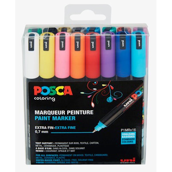 Posca - PC1MR - Extra Fine Tip Pen - Basic Colors, 16 pc