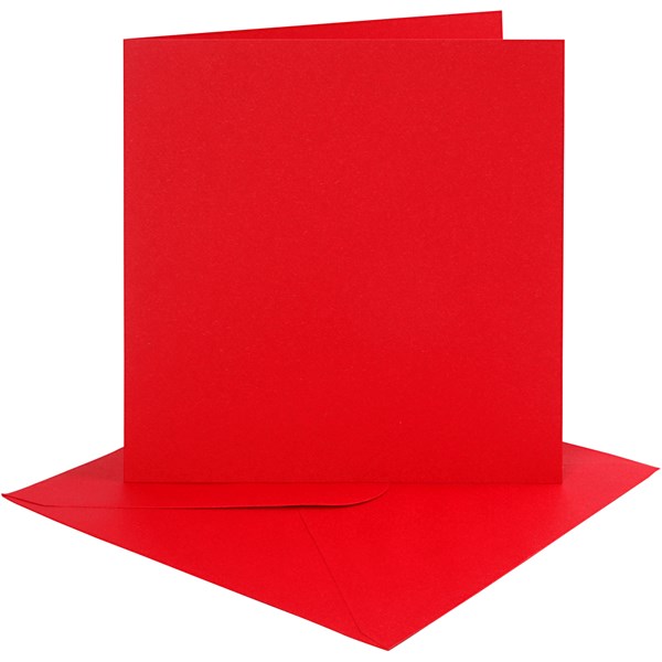 Kort och kuvert, 15,2x15,2cm, Klarröd, 4-pack
