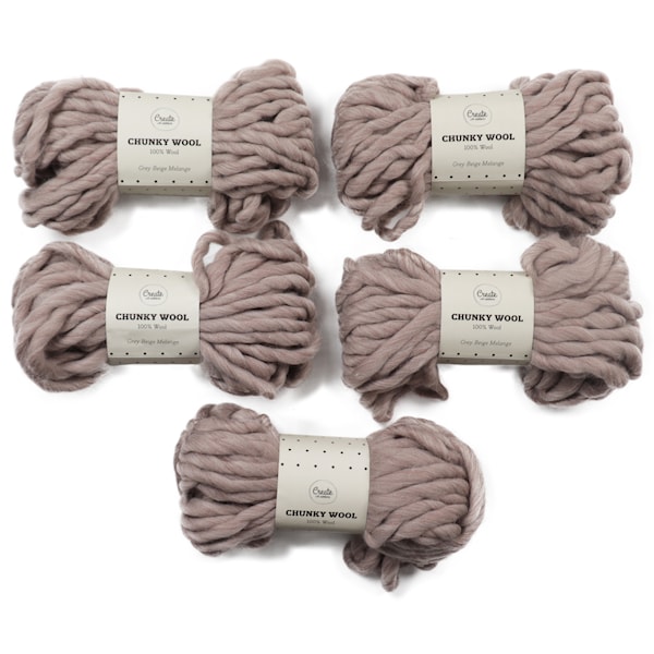 Adlibris Chunky Wool Garn 200g Grey Beige Melange A045 5-pack