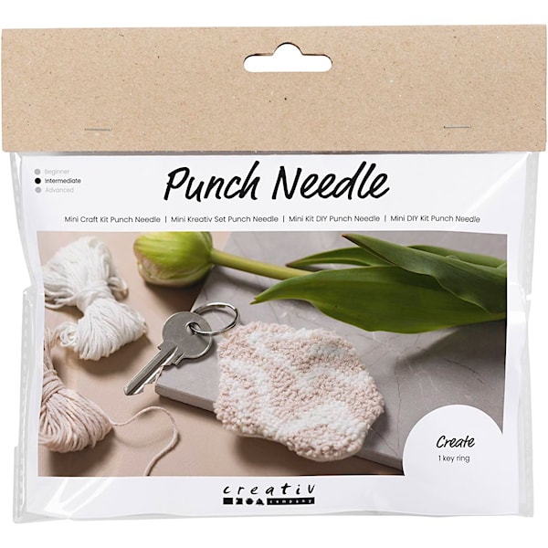 Mini DIY Kit Punch Needle, Nøkkelanheng, beige, 1 pk.