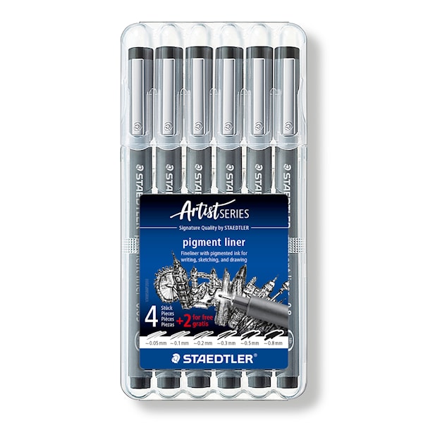 Pigmentliner svart 6-p Staedtler