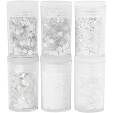 Glitter och paljetter, vit, 6x5g