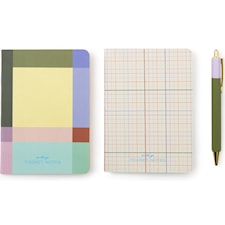 Skrivset med anteckningsböcker, kulspetspenna och pennhållare Inkerie