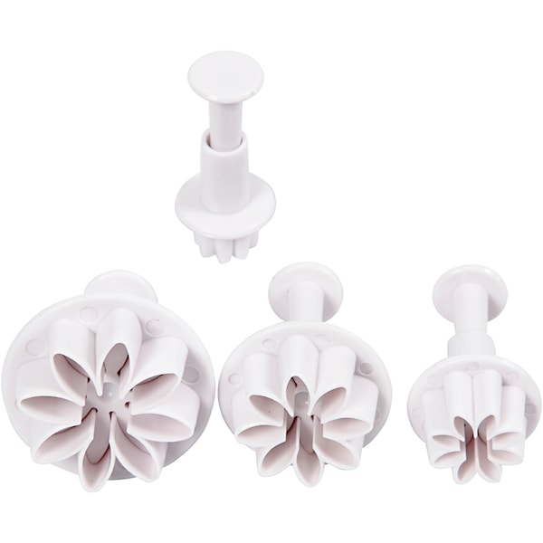Utstikkere med preg, blomst, dia. 2,3+2,8+3,6+4,4 cm, hvit, 4 stk./ 1 pk.