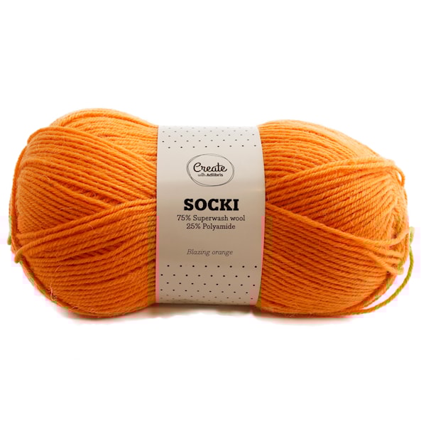 Adlibris Socki Garn Enfärgade Ullmix 100g Blazing Orange A266
