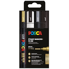 Posca Marker Set 4-p kulta, hopea, musta, valkoinen