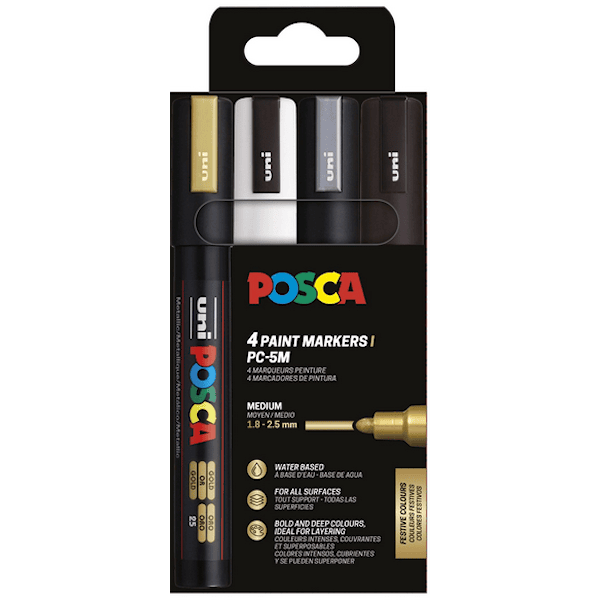 Posca Marker Set 4-p guld, silver, svart, vit