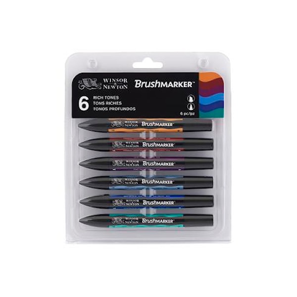 Markør penn Winsor & Newton BrushMarker Sett 6 Rich Tones