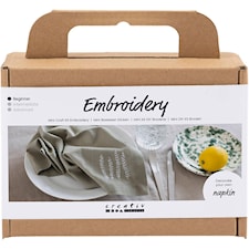 Askartelusetti mini Kirjailu, Lautasliina, dusty vihreä, 1 pkk/ 1 pkt