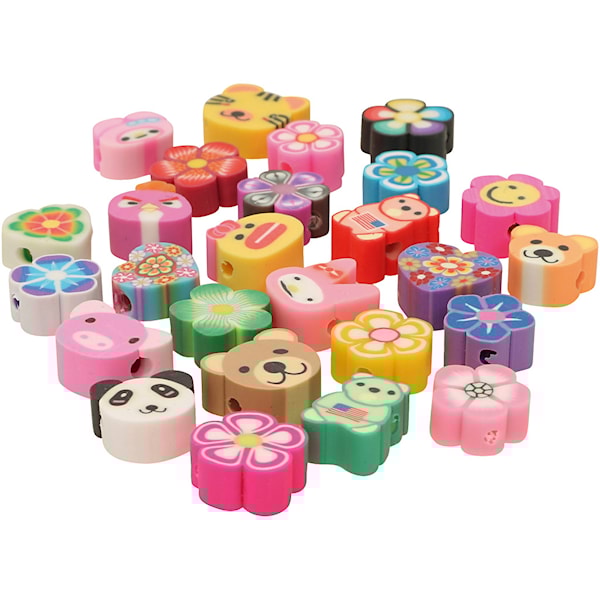 Dyre- og blomsterperler, dia. 10 mm, hullstr. 1,5 mm, 200 ass./ 1 pk.