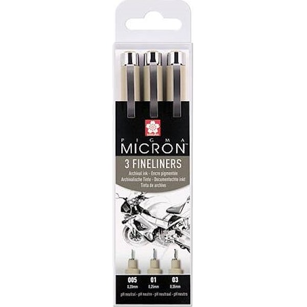Sakura Pigma Micron fineliner Svart 0,2 mm + 0,25 mm + 0,3 mm svart 3-sett