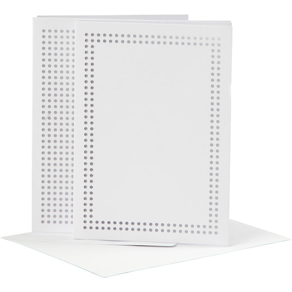Kort til broderi, kort str. 10,5x15 cm, konvolutt str. 11,5x16,5 cm, hvit, 6 sett/ 1 pk.