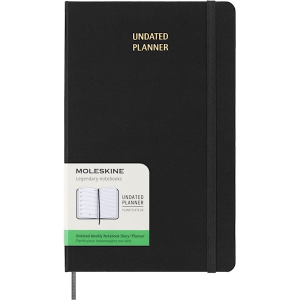 MOLESKINE ukekalender udatert, L, innbundet, 13x21 cm, svart