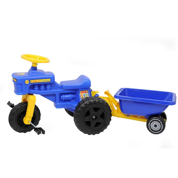 Tråtraktor med tilhenger, blå, Plasto