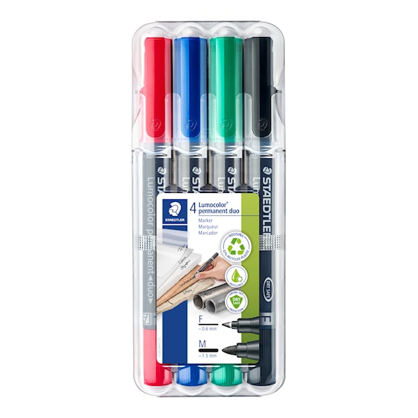 Marker Staedtler Lumocolor Duo 348 permanent F/M ass. farver (4 stk.)