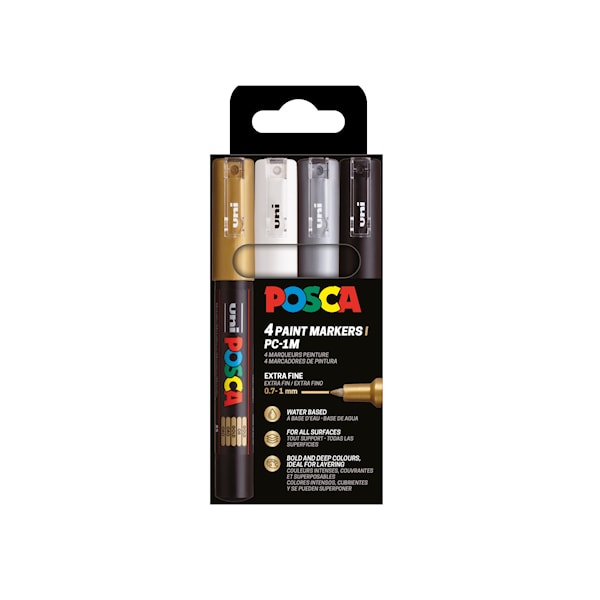 Posca Marker Set 4-p guld, silver, svart, vit