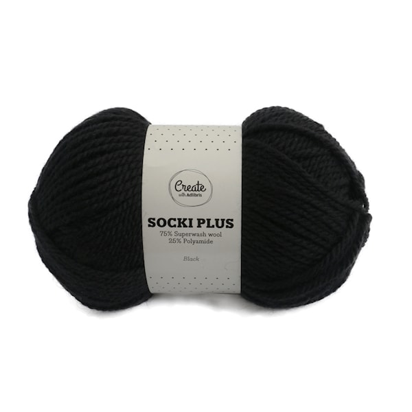Adlibris Socki Plus Enfärgat lanka 100g Black A004