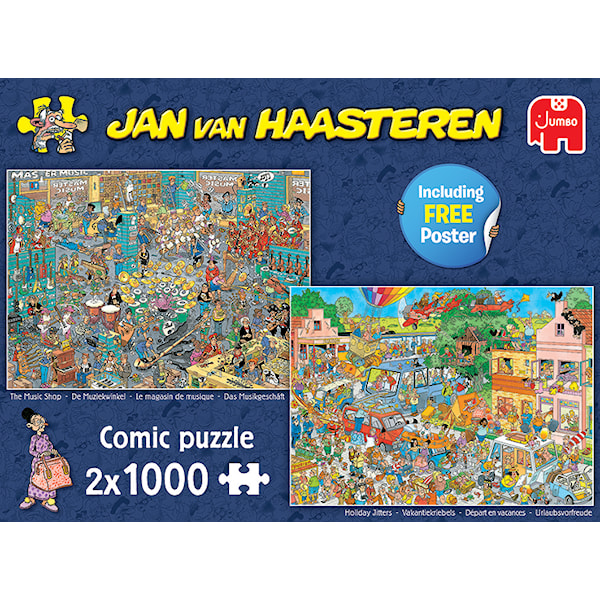 Jan Van Haasteren The Music Shop & Holiday Jitters Puslespill 2x1000 brikker