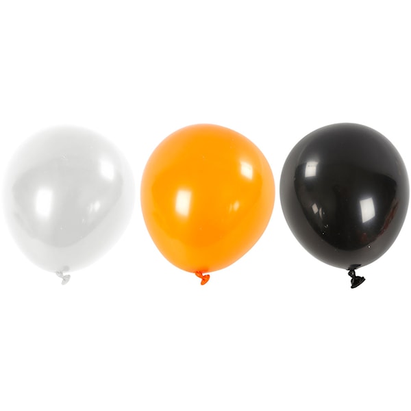 Ballonger, dia. 26 cm, 10 ass., hvit, oransje, svart