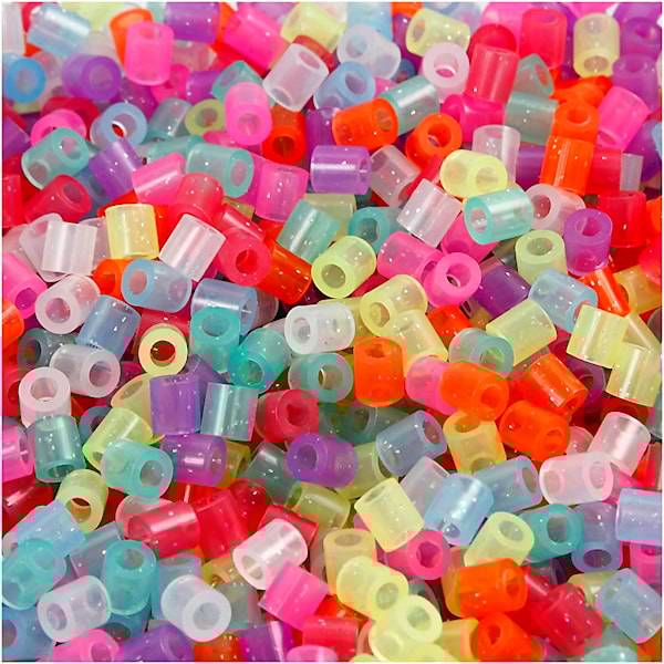 Rørperler, str. 5x5 mm, hullstr. 2,5 mm, 6000 ass., glitter farver