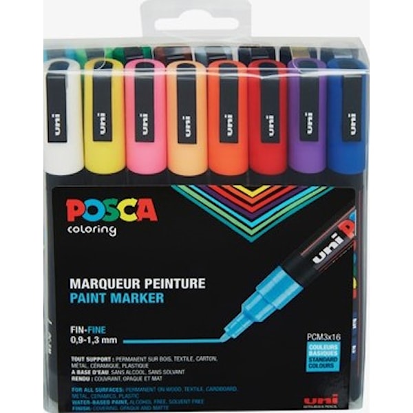 Posca Marker Set 16-p Blandede Farger PC-3M Spiss 0,9-1,3 mm