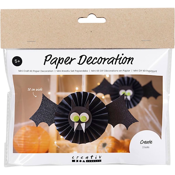 Mini DIY Kit Papirdekorasjoner, Flaggermus, svart, hvit, 1 pk.