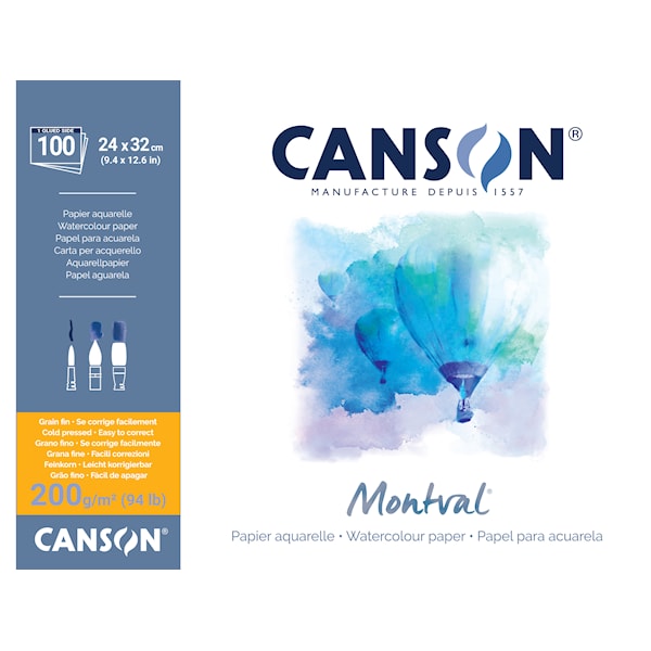 Akvarellblokk Kaldpresset 24x32 cm 200g 100 ark Canson Montval