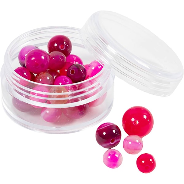 Perler av agat, dia. 6+8+10 mm, hullstr. 0,9-1 mm, pink, 28 stk./ 1 pk.