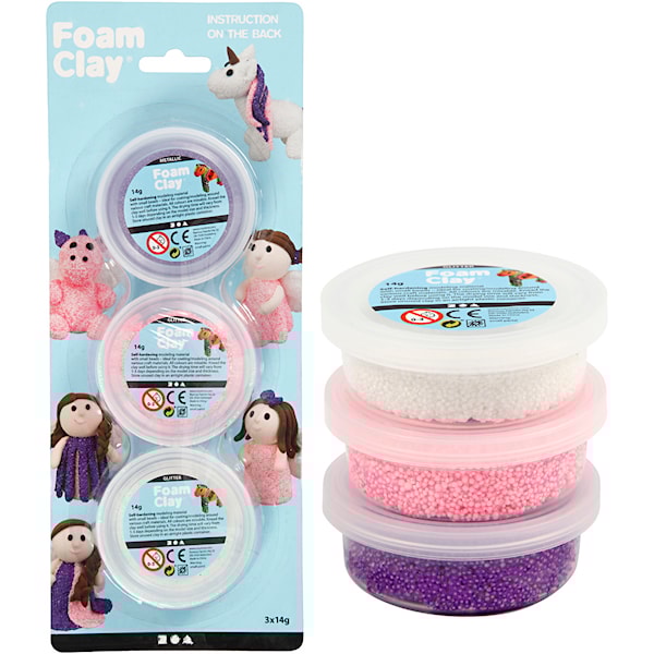 Foam Clay® , glitter,metallisk, pink, lilla, hvit, 3x14 g/ 1 pk.