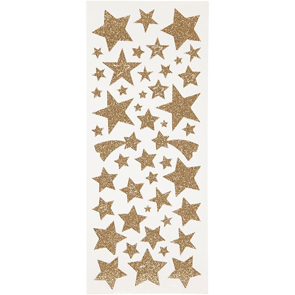Glitterstickers, stjerner, ark 10x24 cm, gull, 2 ark/ 1 pk.