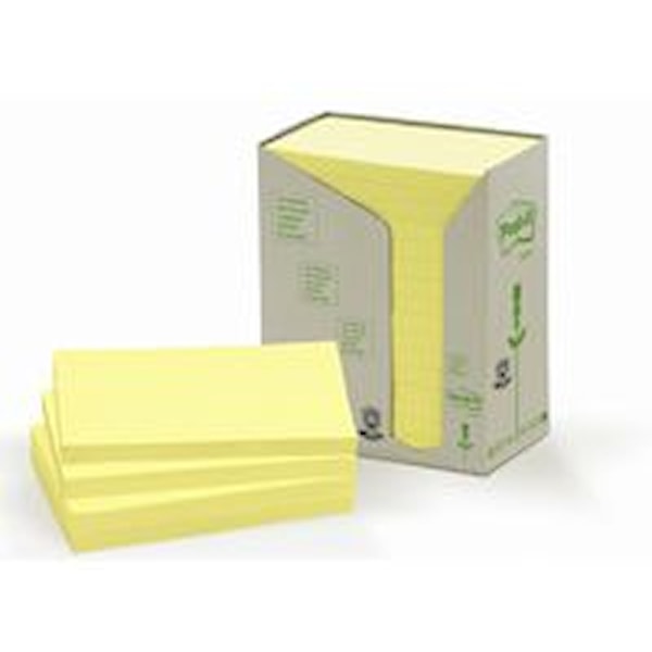 Notater POST-IT 100 % resirkulert 127x76 mm Gul (16)