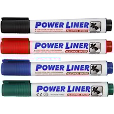 Valkotaulutussit, paksuus 4 mm, musta, sininen, vihreä, punainen, 4 kpl/ 1 pkt