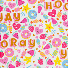 Presentpapper Godis, frukt och munkar bredd 50 cm x 5  m