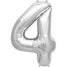 Sifferballong, Rico, "4", Silver, 36 cm.