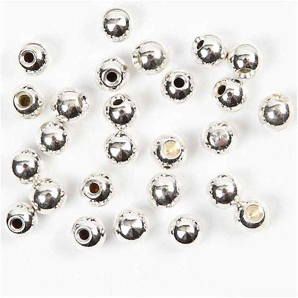 Endeperler, dia. 3 mm, hullstr. 1 mm, forsølvet, 20 stk./ 1 pk.