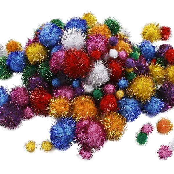 Pomponer, dia. 15-40 mm, glitter, sterke farger, 62 g/ 1 pk.