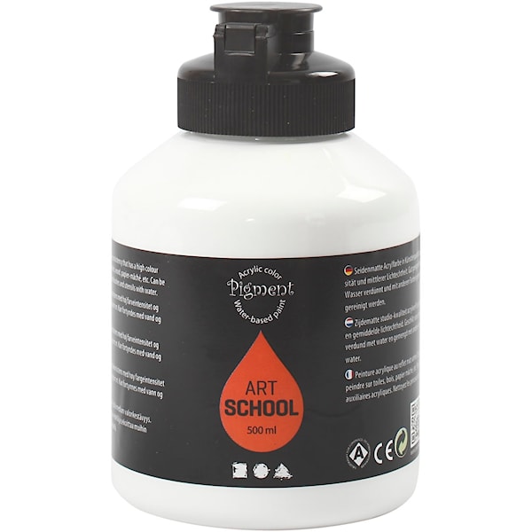 Akrylmaling, halvblank, dekkende, hvit, 500 ml/ 1 fl.